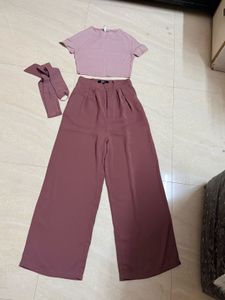 Stylish Mauve Crop Top and Pants Set