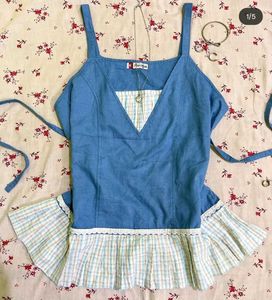 Cute Denim Plaid Top
