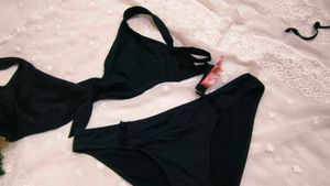Classic Black Tie-Front Bikini Set