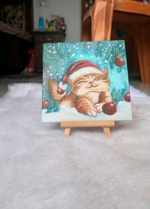 Mini Adorable Christmas Cat Painting