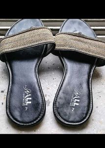 Stylish Black Embellished Flat Sandals