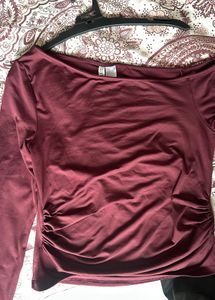 Maroon Off-Shoulder Long Sleeve Top