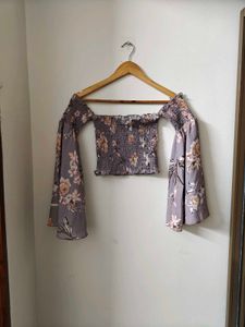 Chic Floral Off-Shoulder Bell Sleeve Top