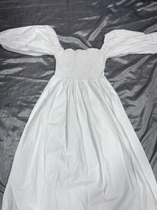 White Puff Sleeve Smocked Maxi Dress