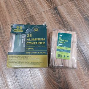 Brand New Aluminium Containers & Wooden Forks