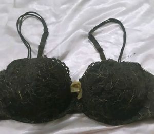 Elegant Black Lace Bra with Gold Accents
