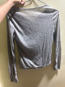 Grey Long Sleeve V-Neck Top