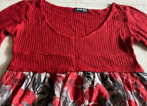 New Stylish Red Floral Long Top | Size 34 Bust