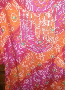 Vibrant Pink &amp; Orange Bandhani Kurta Set