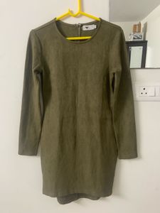 Long Sleeve Casual Olive Green Dress