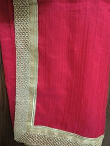 Vibrant Red Saree with Golden Border
