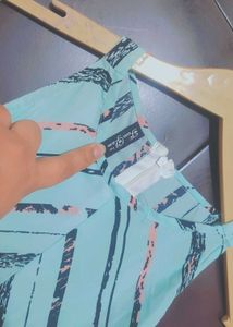 Light Cyan Color Striped Jumpsuit For 32 Bust