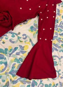 Elegant Red Pearl Embellished top