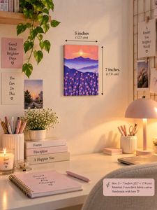 Handmade Sunset Mountain Landscape Painting 5×7