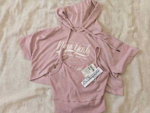 Baddie gym set Pink  Hoodie & Cami