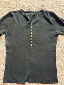 imported🇬🇧Black Long Sleeve Top with Colorful B