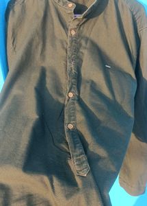 Men's Dark Green Mandarin Collar Shirt