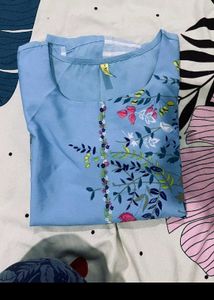 New Light Blue Floral Kurta+ surprise free bee