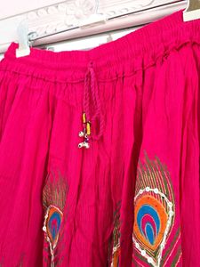 Soundarya Vibrant Pink Peacock Feather Print Skirt