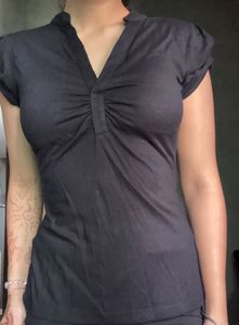Classic Black V-Neck Ruched Top