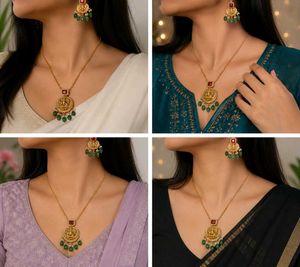 Traditional Temple Design Pendant Necklace Set for