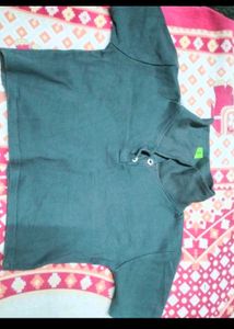 Black Ribbed Cropped Polo Shirt