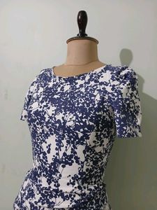 Blue Floral Print Mini Dress with Side Slit