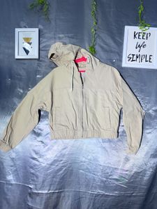 FOREVER 21 Beige Hooded Zip-Up Jacket