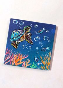 Mini Hand-Painted Sea Turtle Canvas Art