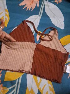 Boho Patchwork Ribbed Halter Top