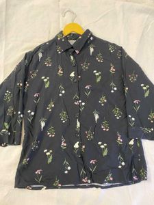 Black Floral Print Button-Up Shirt