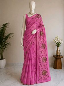 Stunning Pink Embroidered Saree