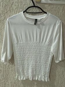 White Smocked Cropped Top