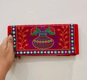 Embroidered Clutch with Mirror Work