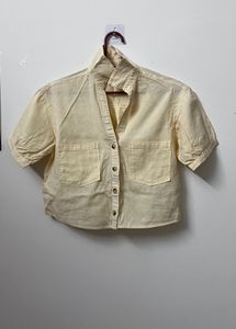 Pale Yellow Cropped Button-Up Shirt