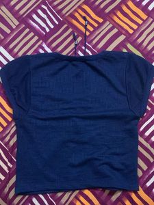 Navy Blue Lace-Up Crop Top