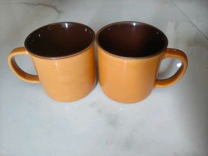Set of 2 Orange Ceramic Mugs