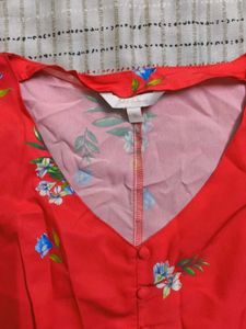 Red Floral Wrap Top