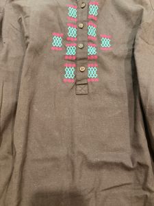 Stylish Embroidered Grey Kurta