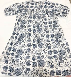 White &amp; Blue Floral Print Kurti