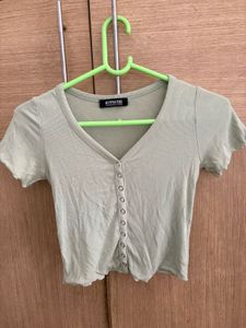Light Green Button-Up Crop Top