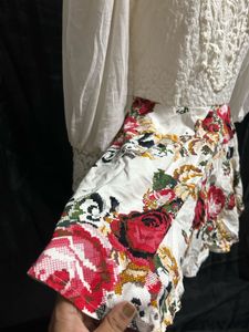 White Floral Print Kurta Set