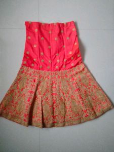 Coral &amp; Gold Embellished bridal Lehenga Skirt