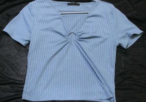 Cute Blue Ring Detail Top