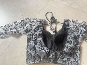 organza with velvet flower padded blouse