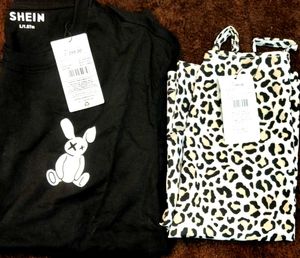 SHEIN Black Bunny Graphic T-Shirt & Leopard Print