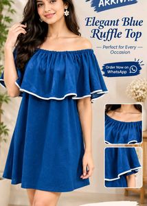 Blue Off-Shoulder Ruffle Top