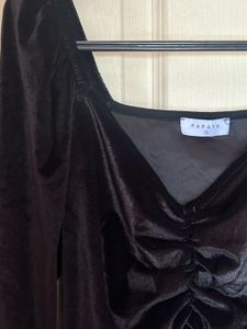 Black Velvet Ruched Top