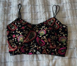 Embroidered Velvet Blouse