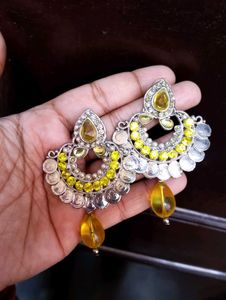 Beautiful Jhumka Earrings with parrot green Stones